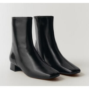 NEW MANGO MNG BLACK LEATHER HEELED BOOTIES BOOTS SZ 37 US 6.5